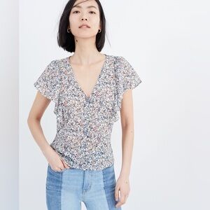 NWT Madewell Floral V-Carmelina Flutter-Sleeve Top in Blossoming Vines - 6